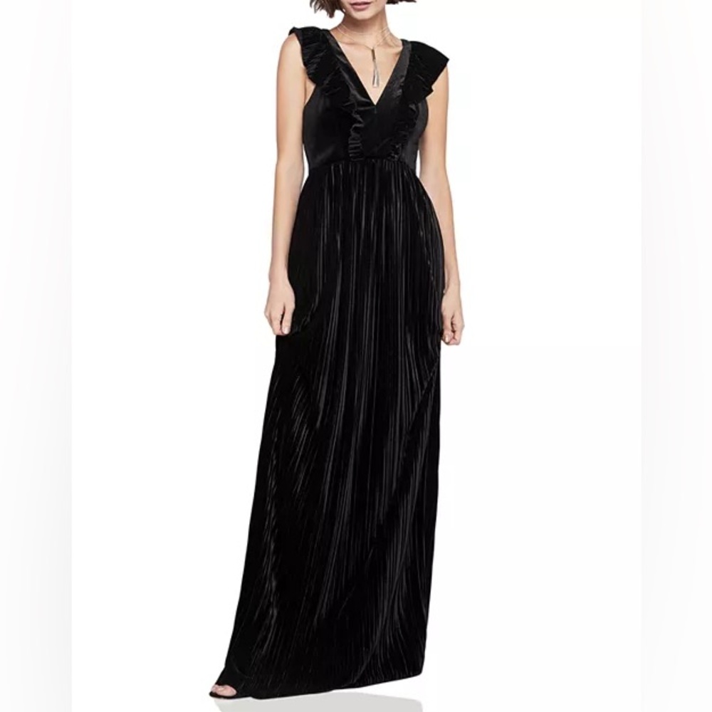 NWT BCBG Generation Black Velvet Party Dress with Ruffle Accents Romantic Sz 2